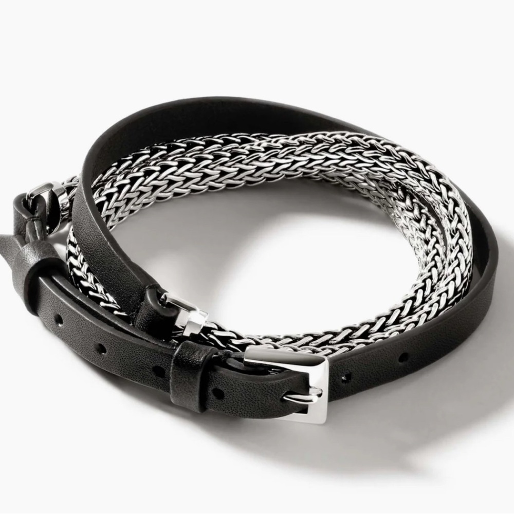 Brand New John Hardy Men's Leather and Silver Bracelet